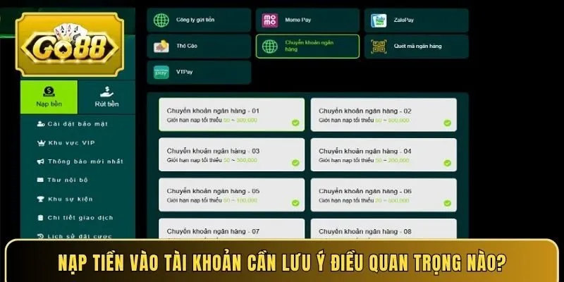 Nạp tiền vào tài khoản cần lưu ý điều quan trọng nào?